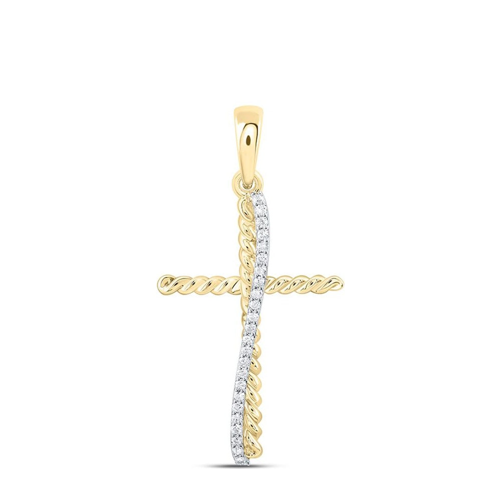 Yellow Gold Natural Diamond Cross Pendant - 1/8 Carat Total Diamond Weight