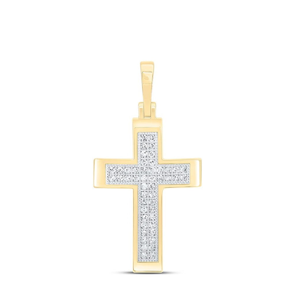 Yellow Gold Natural Diamond Cross Pendant - 1/8 Carat Total Diamond Weight