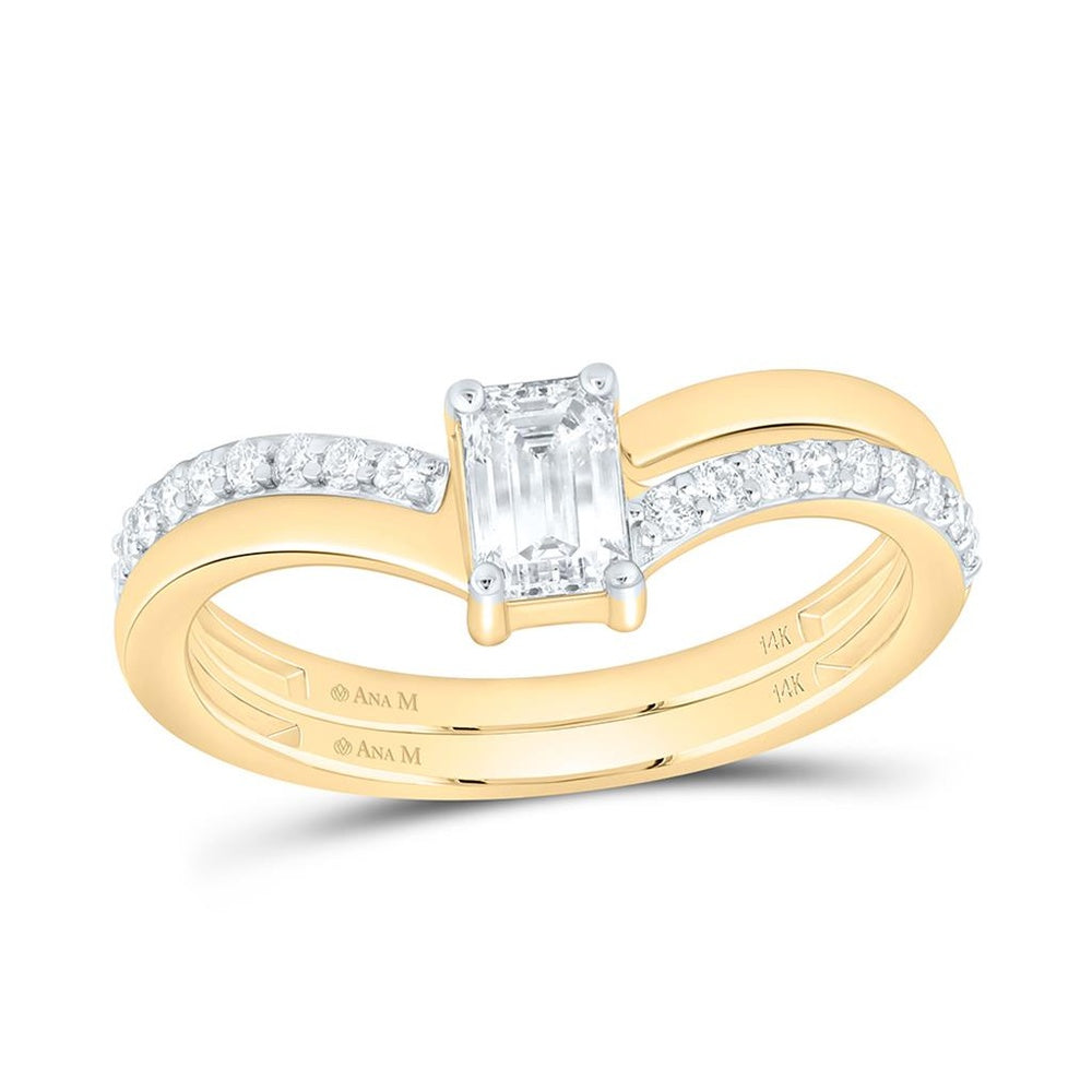 Yellow Gold Natural Diamond Emerald Bridal Set - 5/8 Carat Total Gemstone Weight