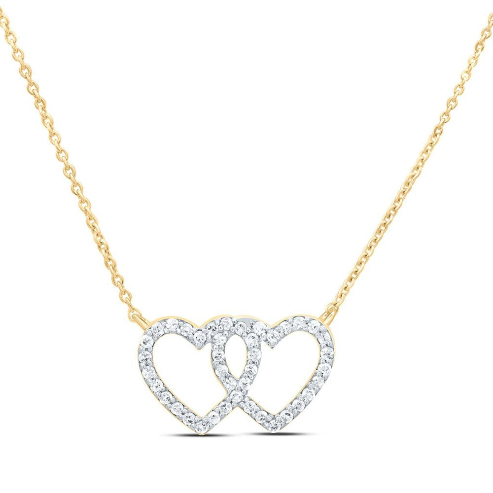 Yellow Gold Natural Diamond Heart Necklace (18 Inch) - 1/5 Carat Total Diamond Weight