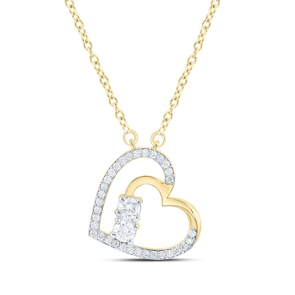 Yellow Gold Natural Diamond Heart Necklace (18 Inch) - 3/8 Carat Total Diamond Weight