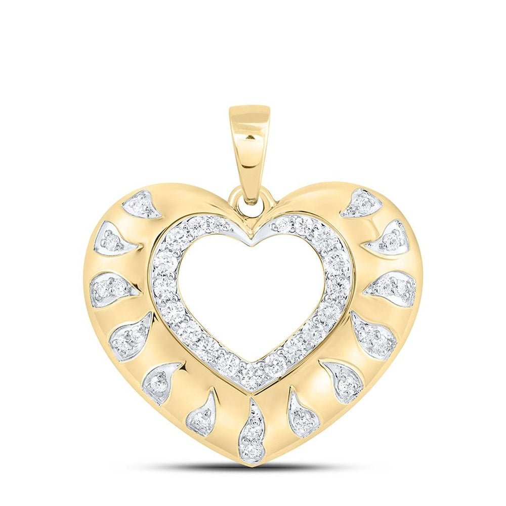 Yellow Gold Natural Diamond Heart Pendant - 1/3 Carat Total Diamond Weight