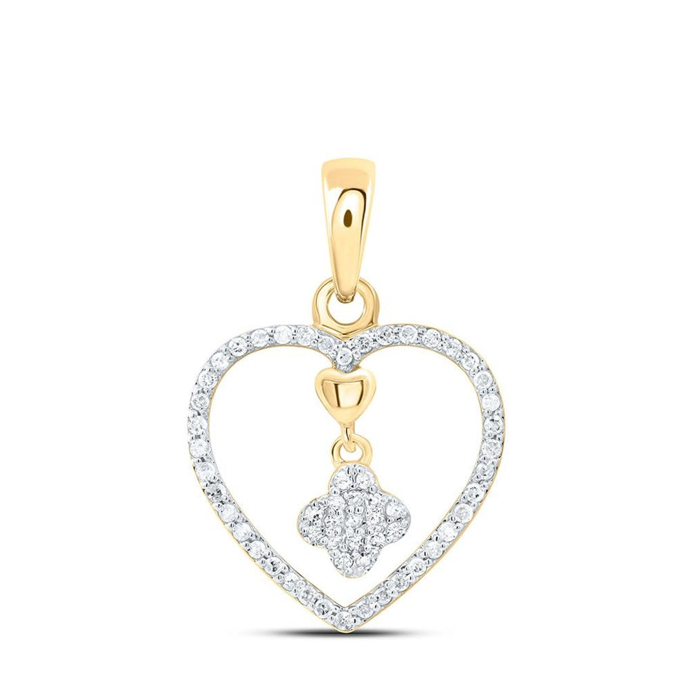 Yellow Gold Natural Diamond Heart Pendant - 1/6 Carat Total Diamond Weight