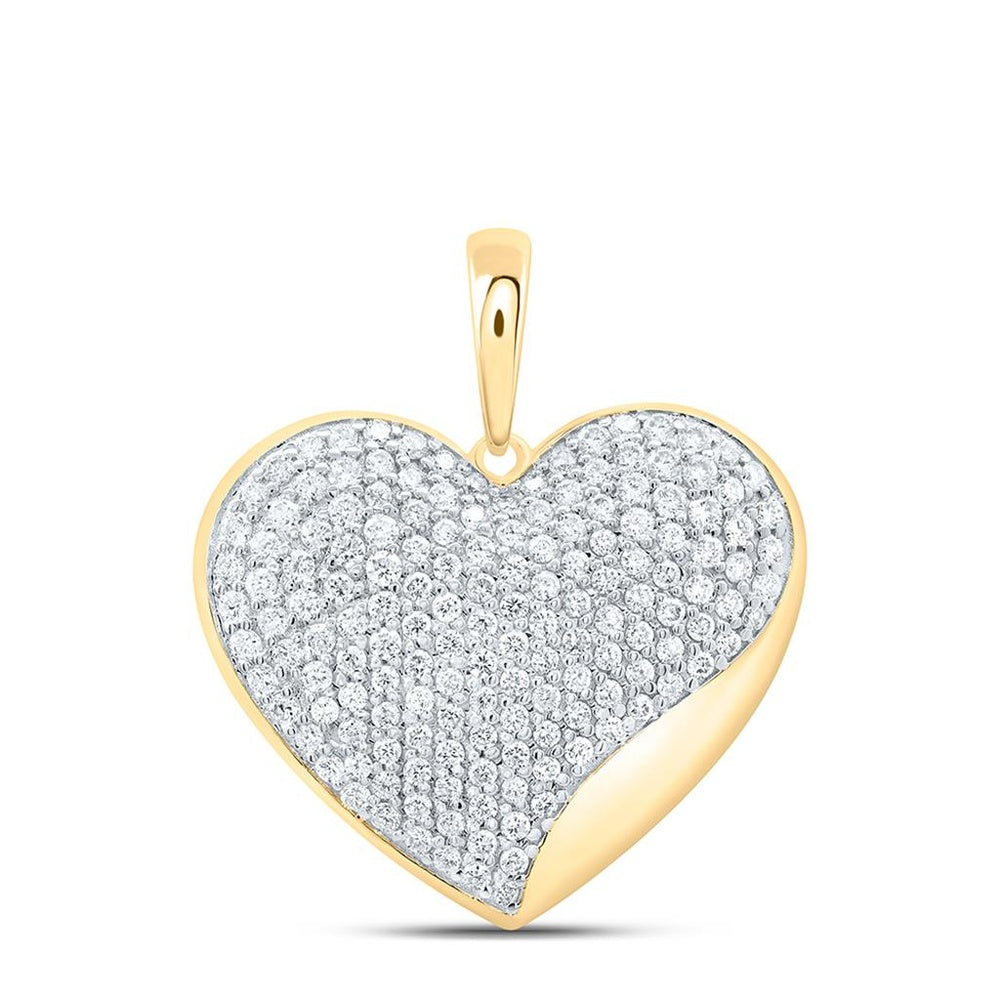 Yellow Gold Natural Diamond Heart Pendant - 1 Carat Total Diamond Weight