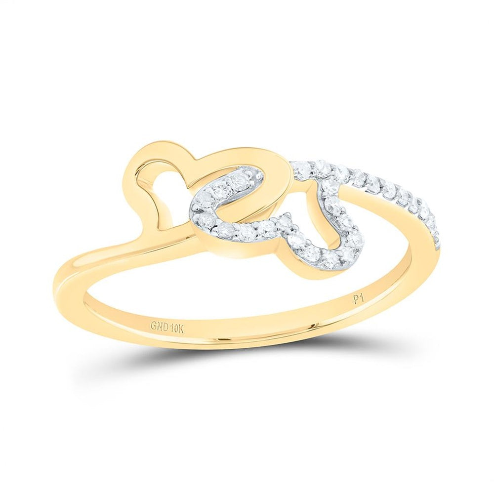 Yellow Gold Natural Diamond Heart Ring - 1/10 Carat Total Diamond Weight