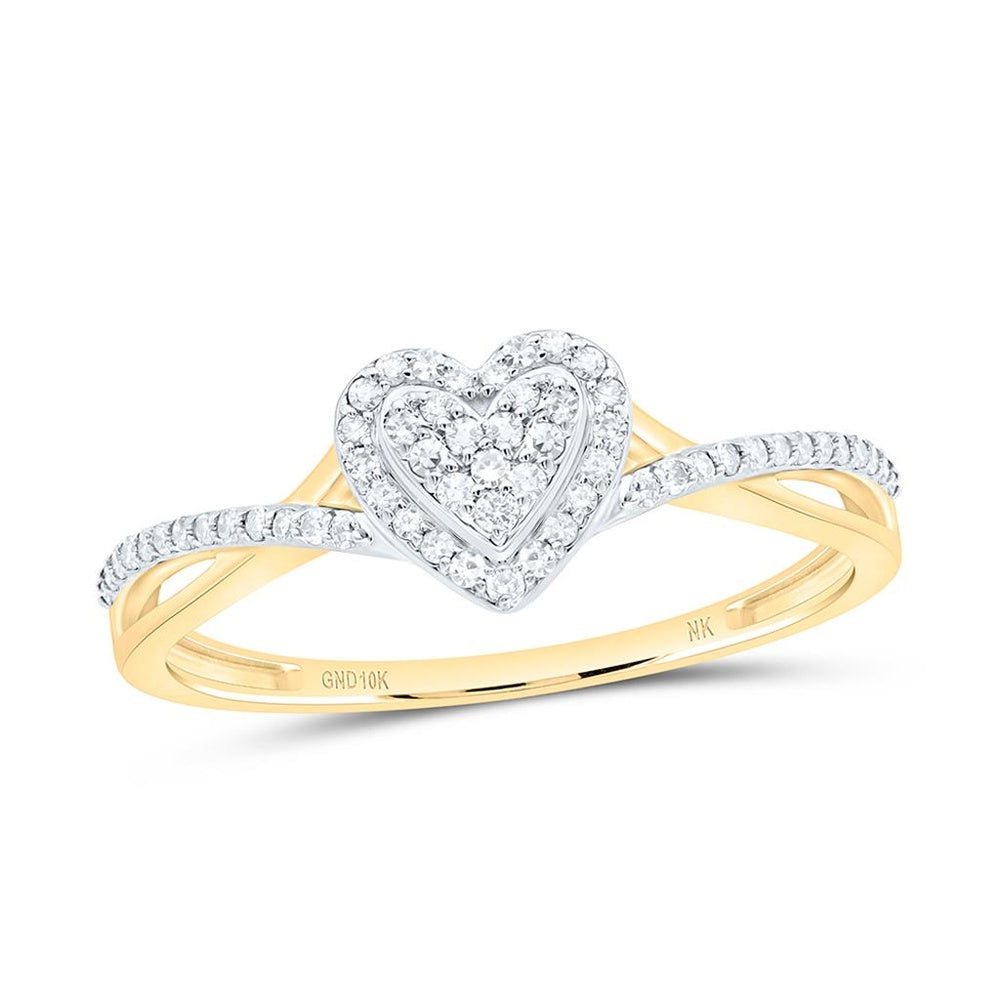 Yellow Gold Natural Diamond Heart Ring - 1/4 Carat Total Diamond Weight