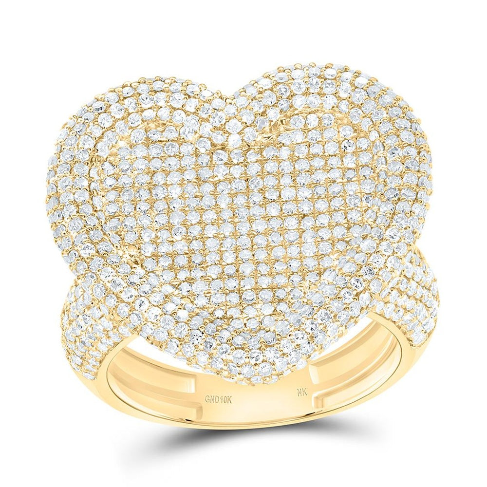 Yellow Gold Natural Diamond Heart Ring - 1 7/8 Carat Total Diamond Weight