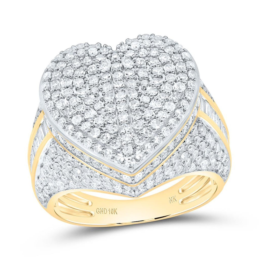 Yellow Gold Natural Diamond Heart Ring - 1 7/8 Carat Total Diamond Weight