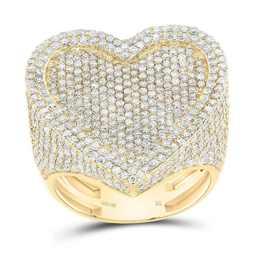 Yellow Gold Natural Diamond Heart Ring - 2 5/8 Carat Total Diamond Weight