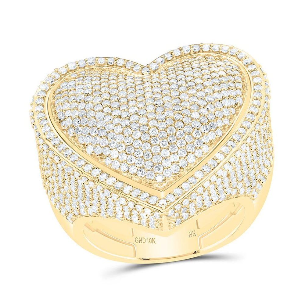 Yellow Gold Natural Diamond Heart Ring - 3 1/3 Carat Total Diamond Weight