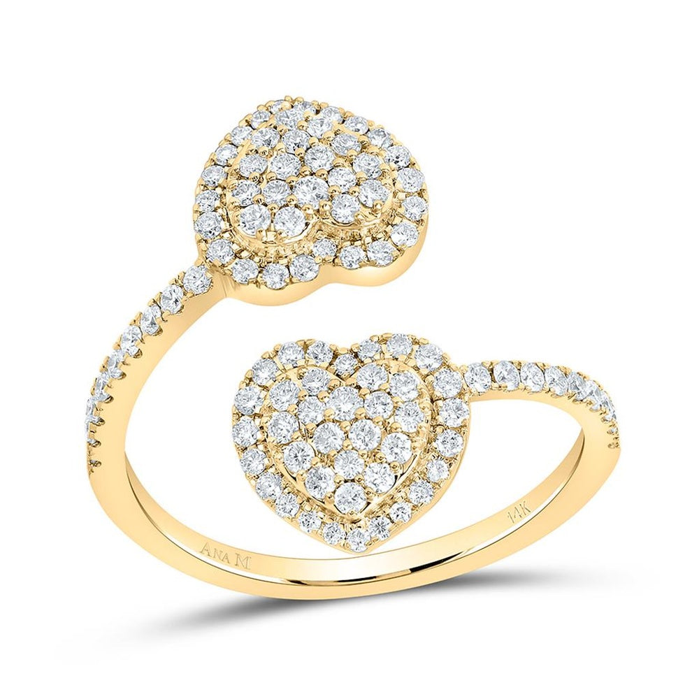 Yellow Gold Natural Diamond Heart Ring - 5/8 Carat Total Diamond Weight