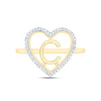 Yellow Gold Natural Diamond Initial "C" Heart Ring - 1/10 Carat Total Diamond Weight