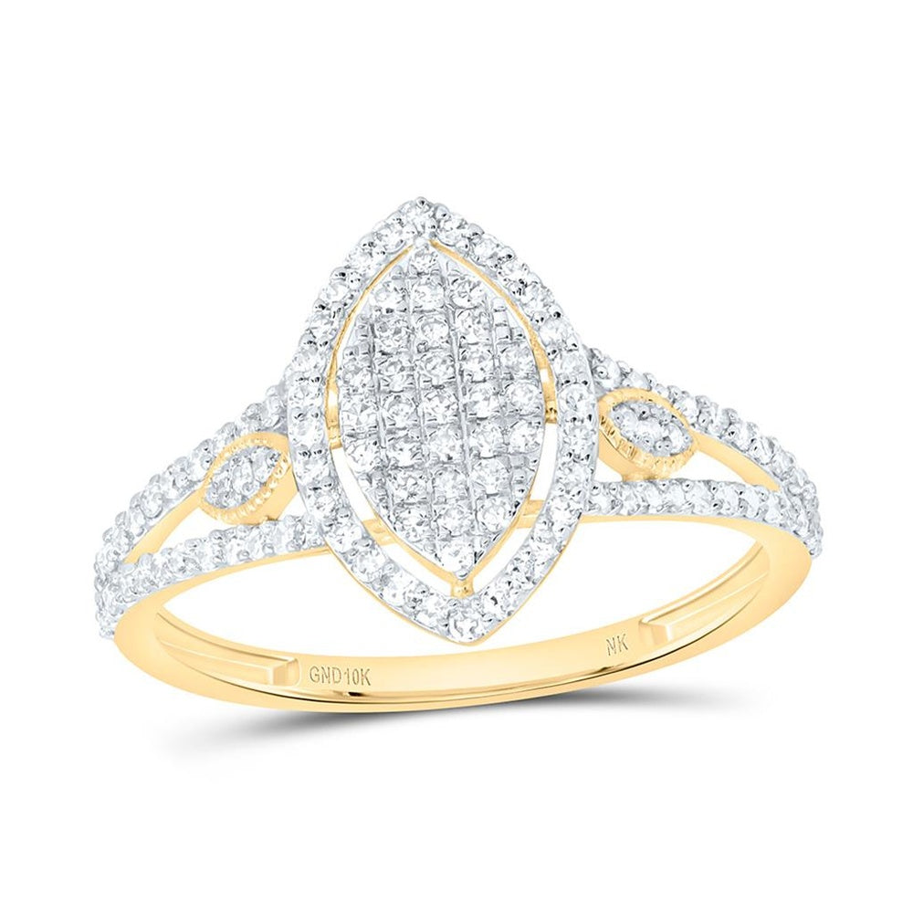 Yellow Gold Natural Diamond Marquise Ring - 3/8 Carat Total Diamond Weight