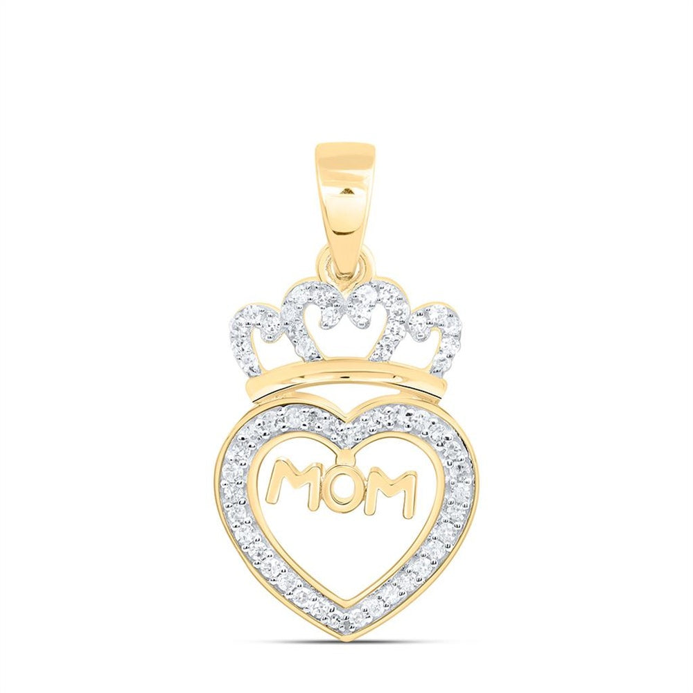 Yellow Gold Natural Diamond "Mom" Heart Pendant - 1/8 Carat Total Diamond Weight