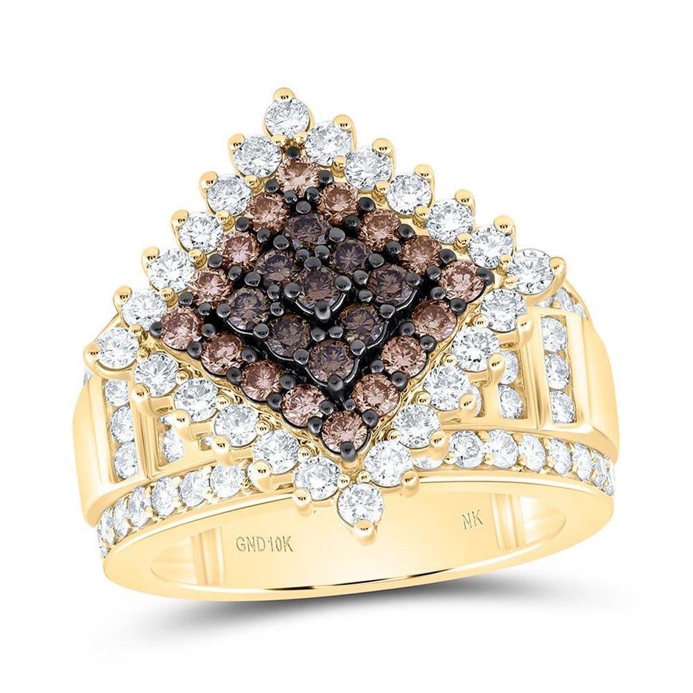 Yellow Gold Natural Diamond Ombre Diamond Square Ring - 2 1/3 Carat Total Diamond Weight