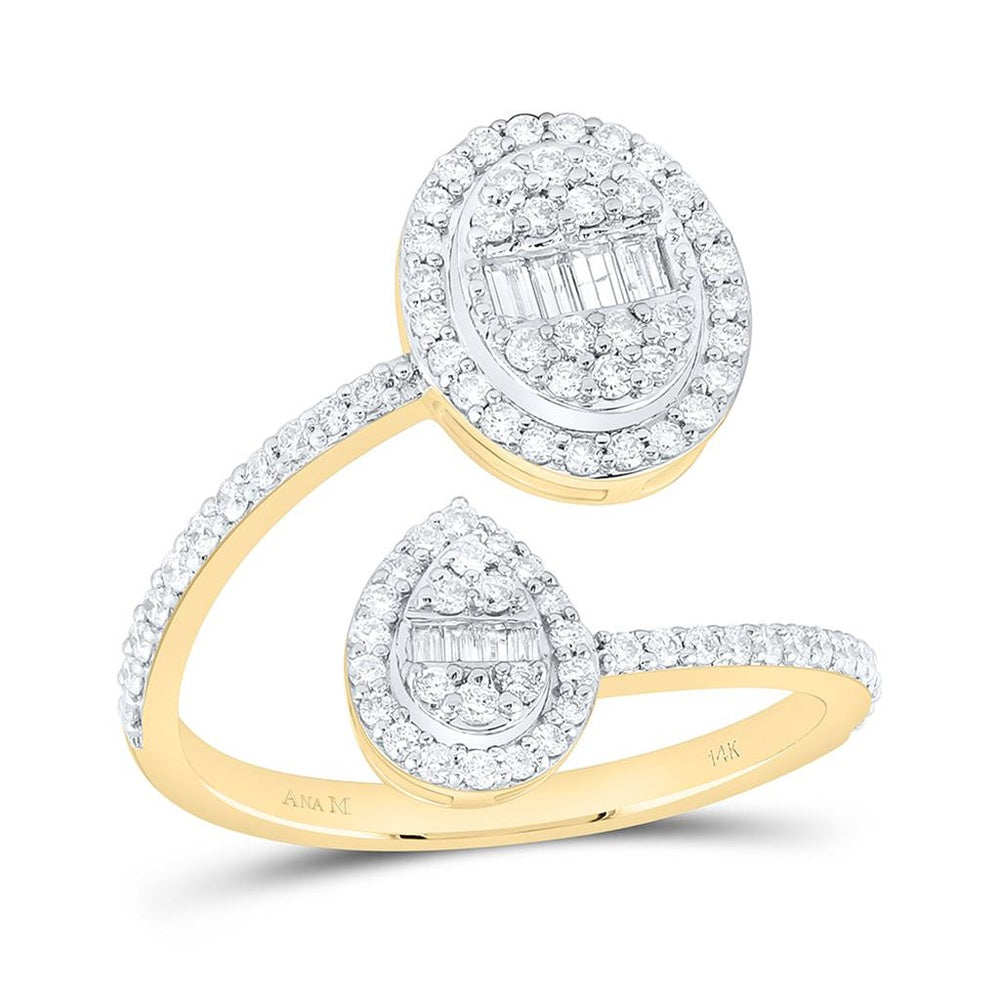 Yellow Gold Natural Diamond Pear Oval Cuff Ring - 5/8 Carat Total Diamond Weight