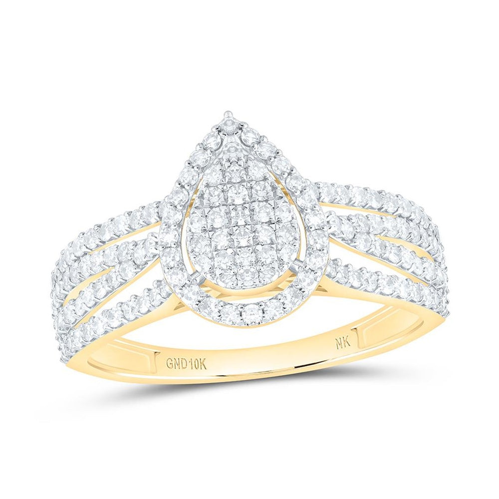 Yellow Gold Natural Diamond Pear Ring - 1/2 Carat Total Diamond Weight