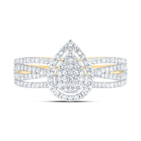 Yellow Gold Natural Diamond Pear Ring - 1/2 Carat Total Diamond Weight