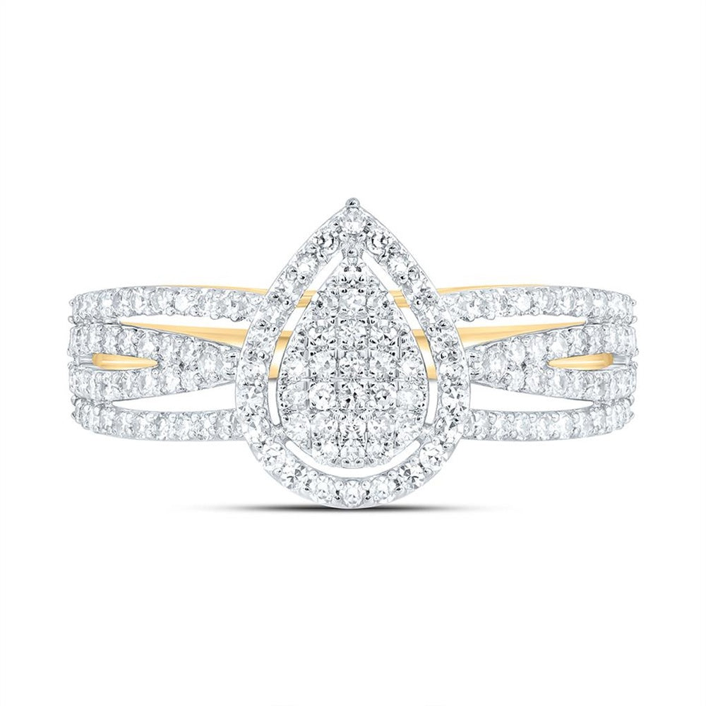 Yellow Gold Natural Diamond Pear Ring - 1/2 Carat Total Diamond Weight