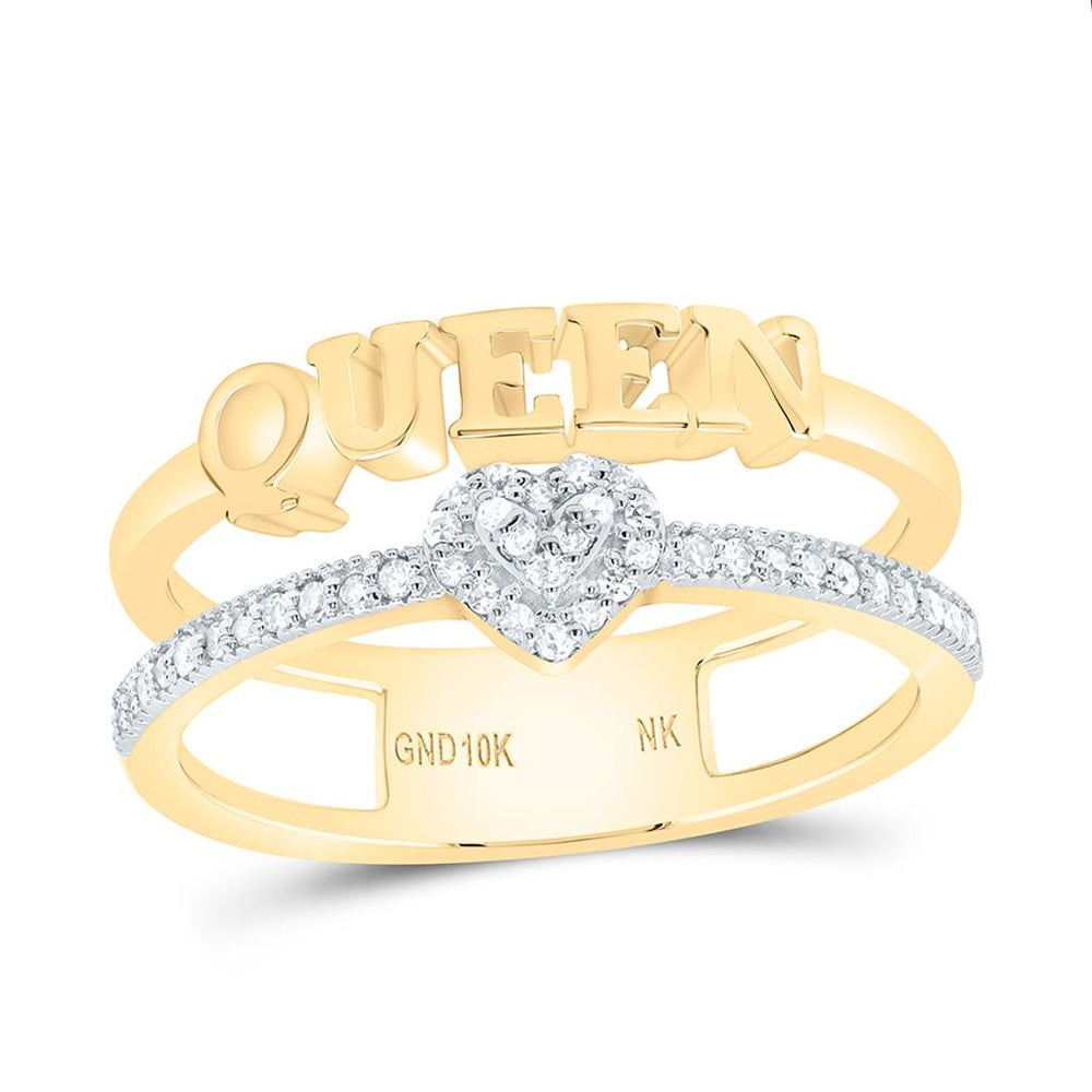 Yellow Gold Natural Diamond "Queen" Heart Ring - 1/6 Carat Total Diamond Weight