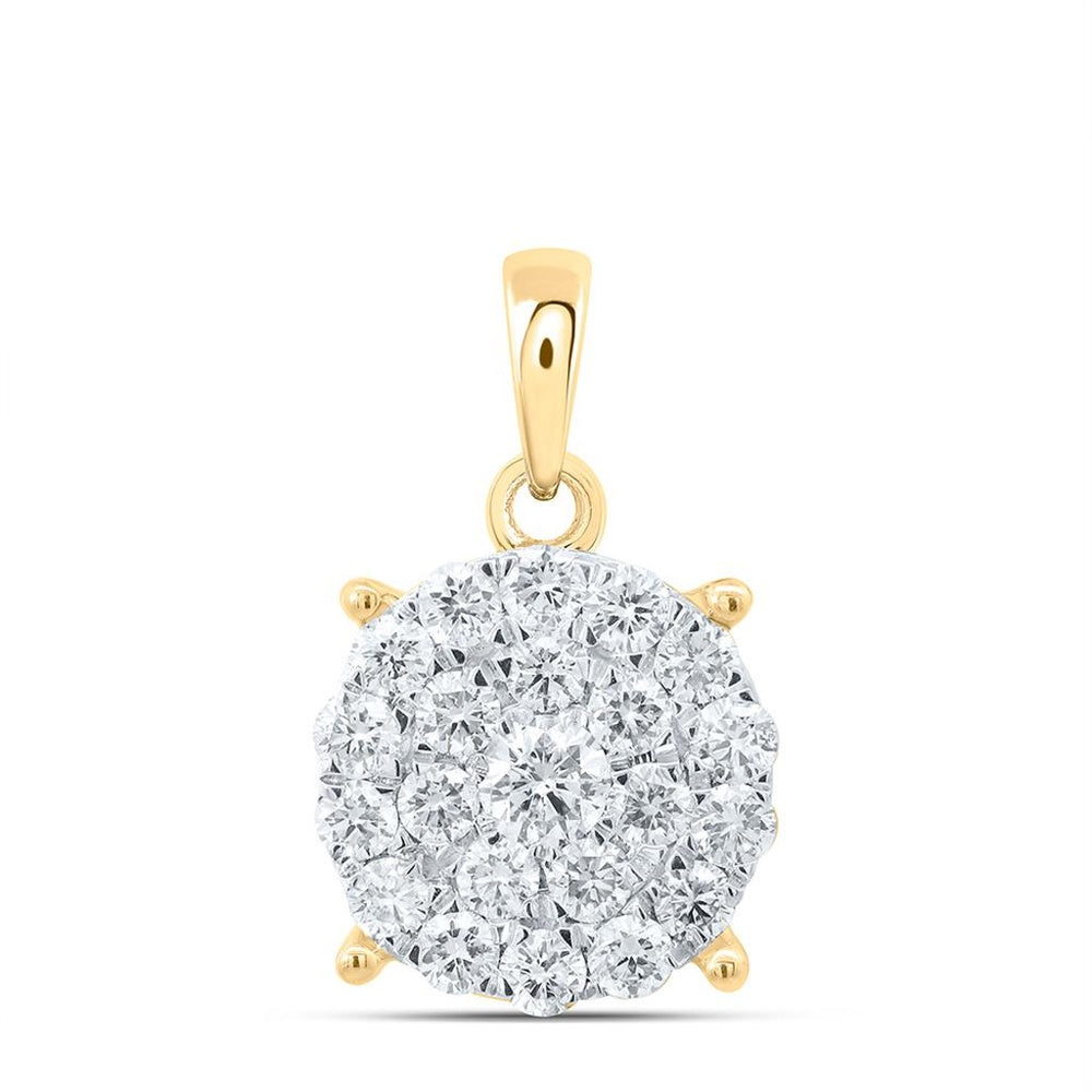 Yellow Gold Natural Diamond Round Pendant - 1 Carat Total Diamond Weight