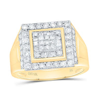 Yellow Gold Natural Diamond Square Men's Ring - 1 Carat Total Diamond Weight