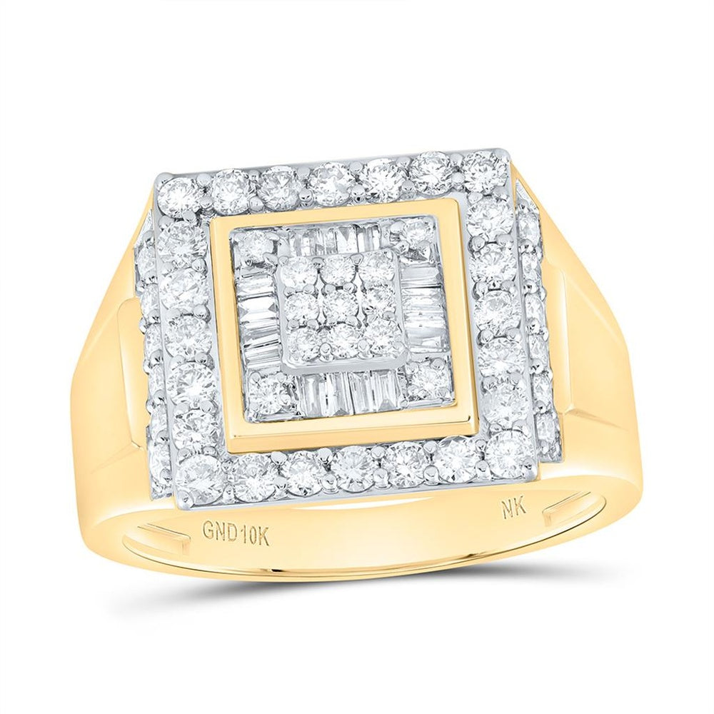 Yellow Gold Natural Diamond Square Men's Ring - 1 Carat Total Diamond Weight