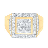 Yellow Gold Natural Diamond Square Men's Ring - 1 Carat Total Diamond Weight
