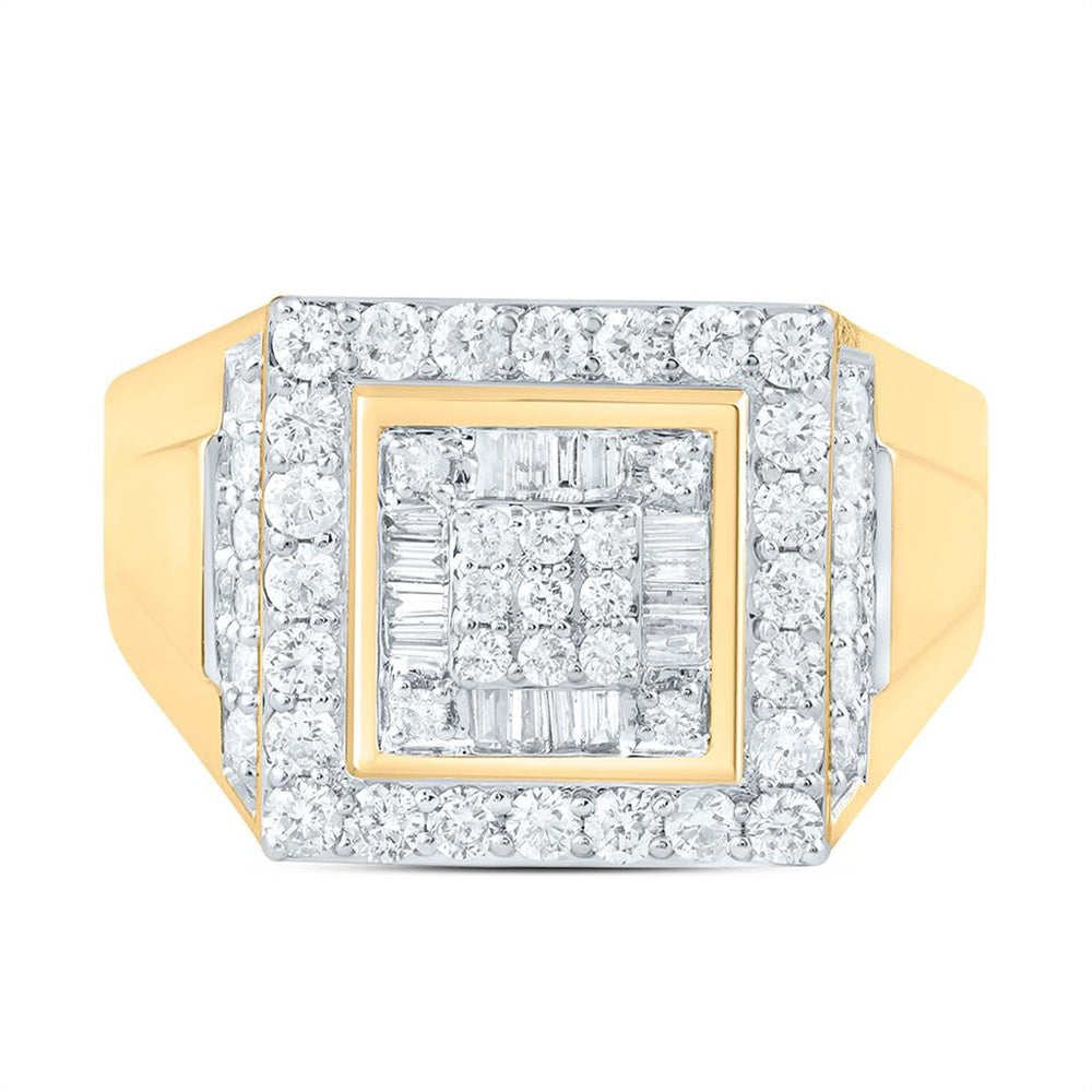 Yellow Gold Natural Diamond Square Men's Ring - 1 Carat Total Diamond Weight