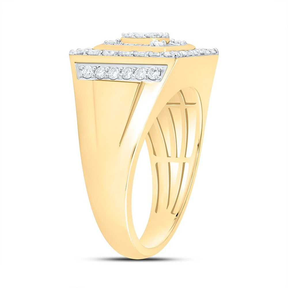 Yellow Gold Natural Diamond Square Men's Ring - 1 Carat Total Diamond Weight