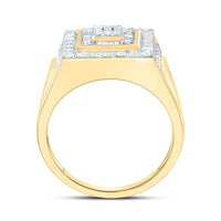 Yellow Gold Natural Diamond Square Men's Ring - 1 Carat Total Diamond Weight
