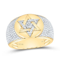 Yellow Gold Natural Diamond Star Of David Men's Ring - 7/8 Carat Total Diamond Weight