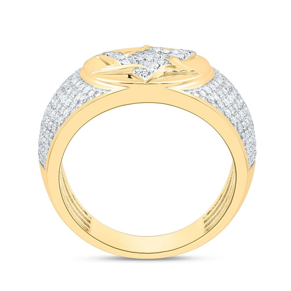 Yellow Gold Natural Diamond Star Of David Men's Ring - 7/8 Carat Total Diamond Weight