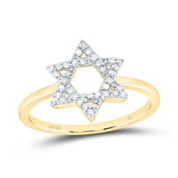 Yellow Gold Natural Diamond Star Of David Ring - 1/6 Carat Total Diamond Weight