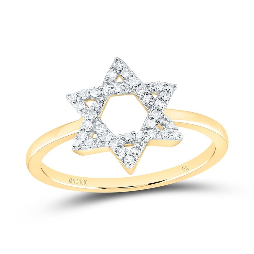 Yellow Gold Natural Diamond Star Of David Ring - 1/6 Carat Total Diamond Weight