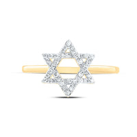 Yellow Gold Natural Diamond Star Of David Ring - 1/6 Carat Total Diamond Weight