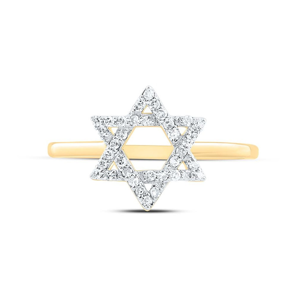 Yellow Gold Natural Diamond Star Of David Ring - 1/6 Carat Total Diamond Weight