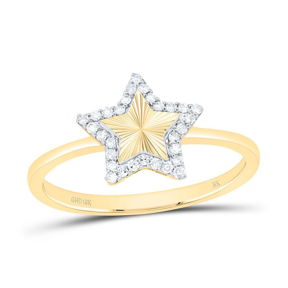 Yellow Gold Natural Diamond Star Ring - 1/8 Carat Total Diamond Weight