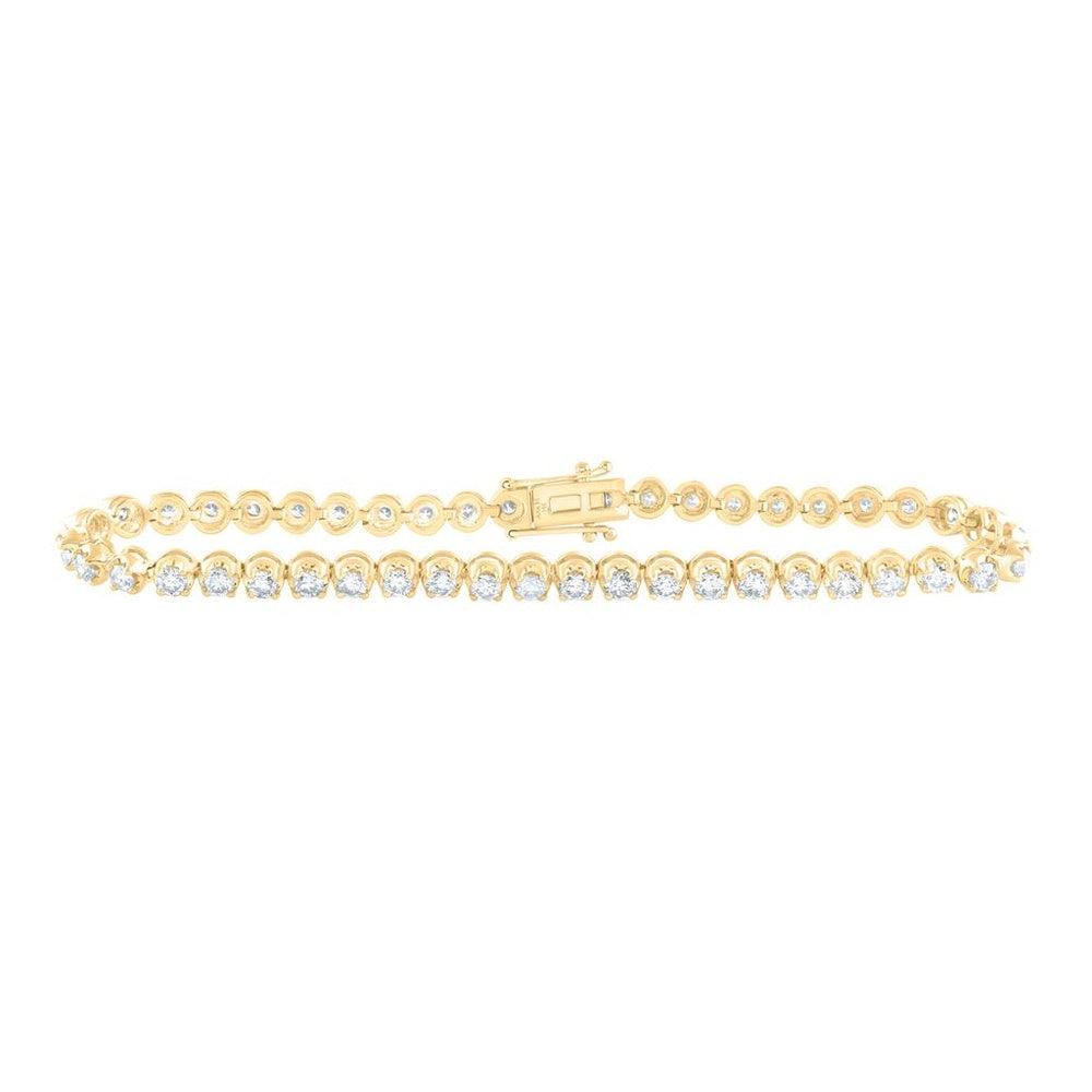 Yellow Gold Natural Diamond Tennis Bracelet (7 Inch) - 3 Carat Total Diamond Weight
