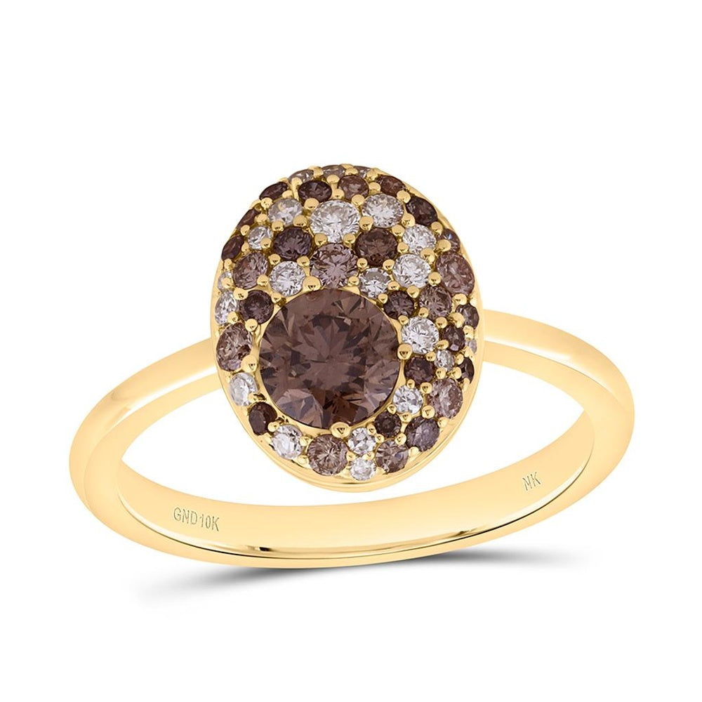 Yellow Gold Oval Brown and White Diamond Ring - 7/8 Carat Total Diamond Weight
