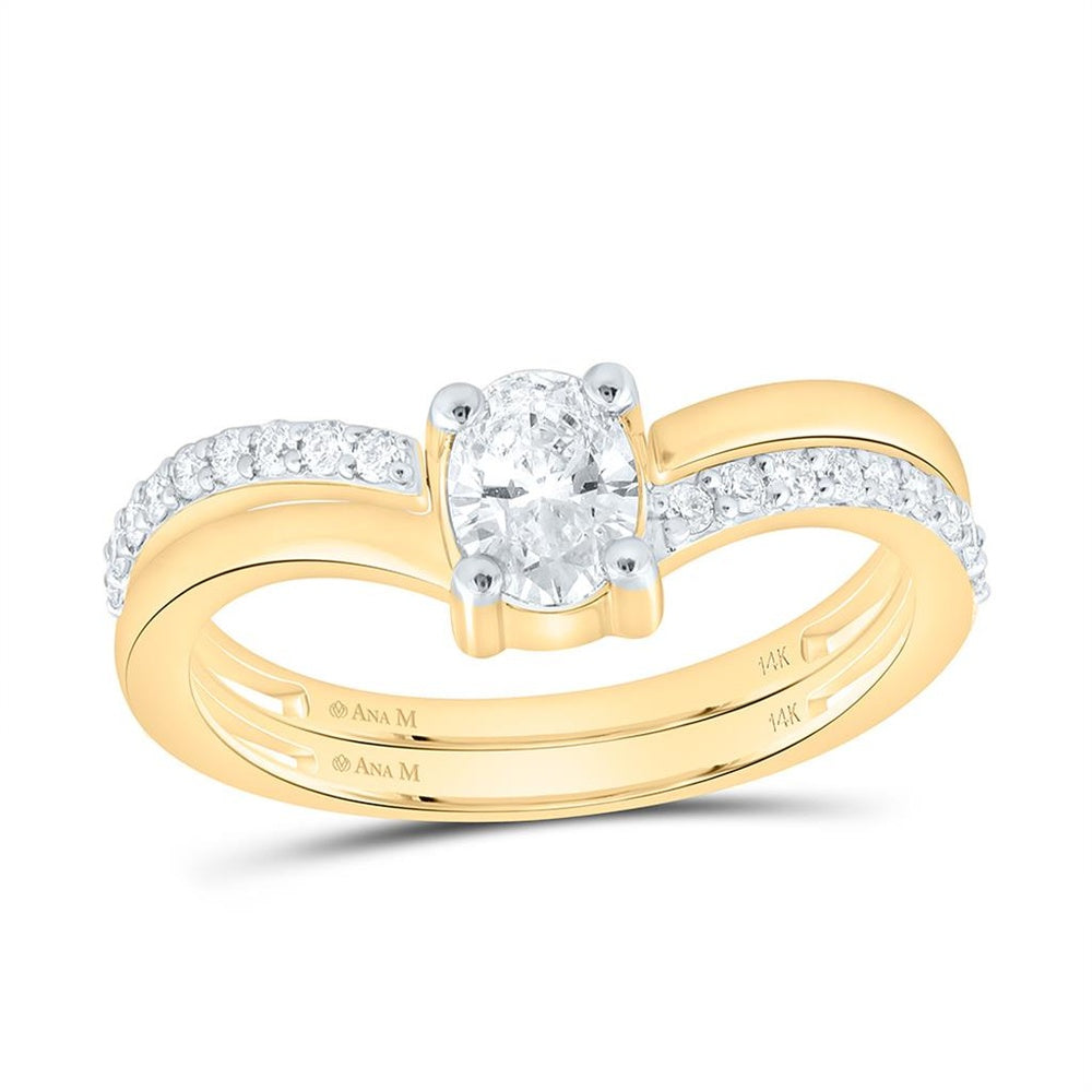 Yellow Gold Oval Diamond Bridal Ring Set - 5/8 Carat Total Diamond Weight