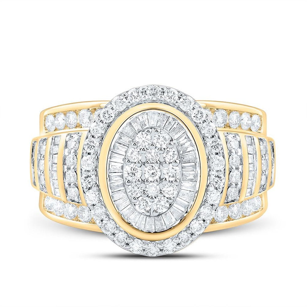 Yellow Gold Oval Diamond Ring - 1 1/2 Carat Total Diamond Weight