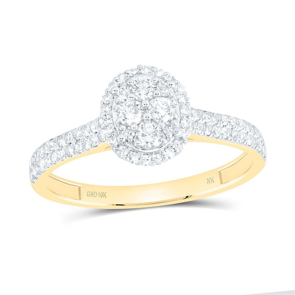 Yellow Gold Oval Diamond Ring - 1/2 Carat Total Diamond Weight