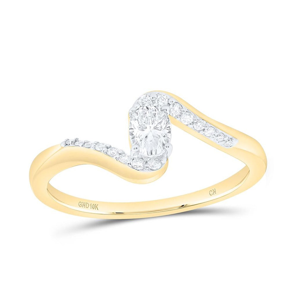 Yellow Gold Oval Diamond Ring - 1/3 Carat Total Diamond Weight