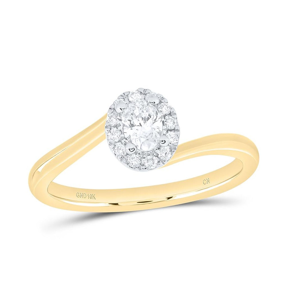 Yellow Gold Oval Diamond Ring - 1/3 Carat Total Diamond Weight