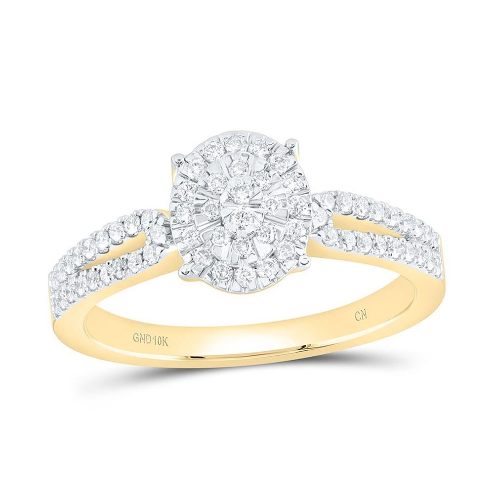Yellow Gold Oval Diamond Ring - 1/3 Carat Total Diamond Weight