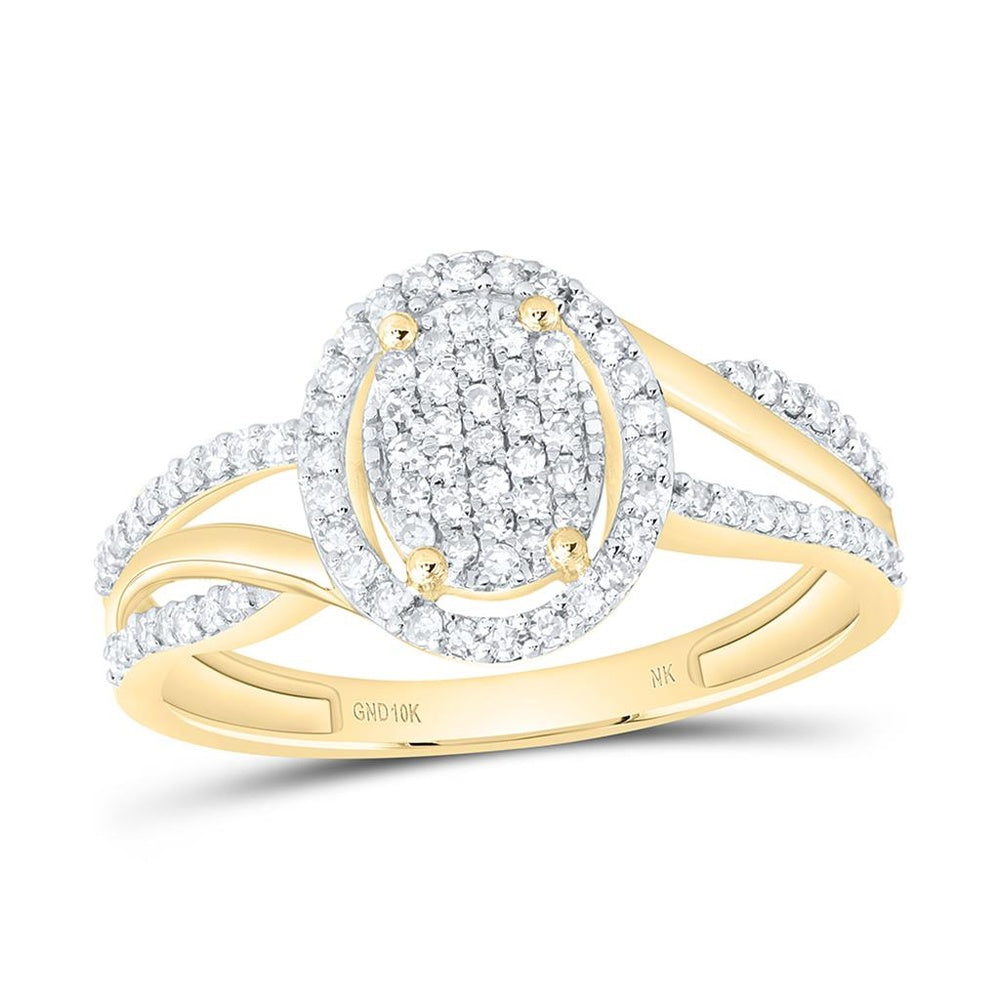 Yellow Gold Oval Diamond Ring - 1/3 Carat Total Diamond Weight
