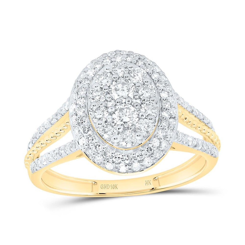 Yellow Gold Oval Diamond Ring - 3/4 Carat Total Diamond Weight