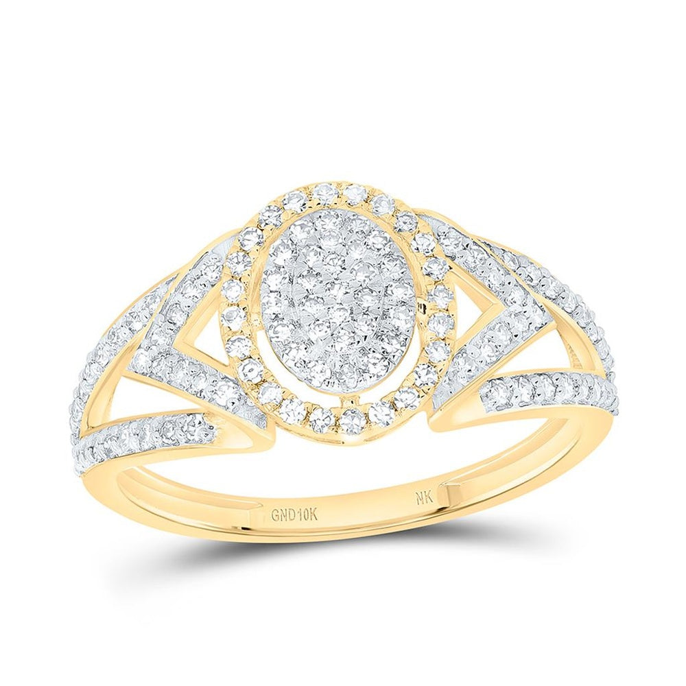 Yellow Gold Oval Diamond Ring - 3/8 Carat Total Diamond Weight