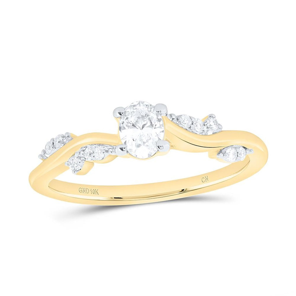 Yellow Gold Oval Diamond Ring - 3/8 Carat Total Diamond Weight